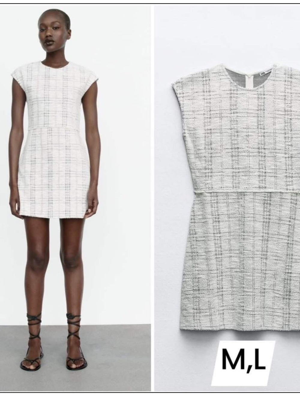 Zara Cream and Gray Tweed Dress